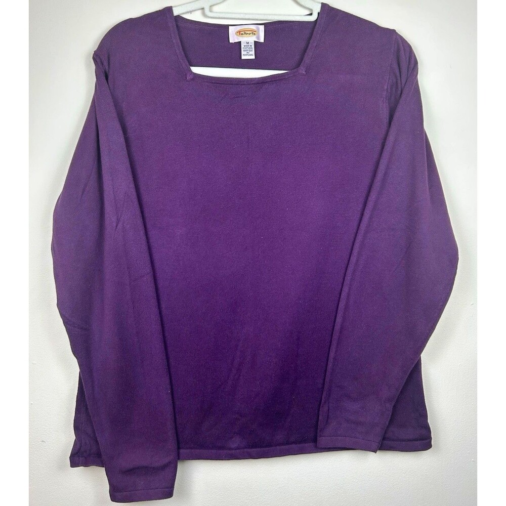 Talbots Women's M Purple Knit Square Neck Pullover Sweater 100% Cotton